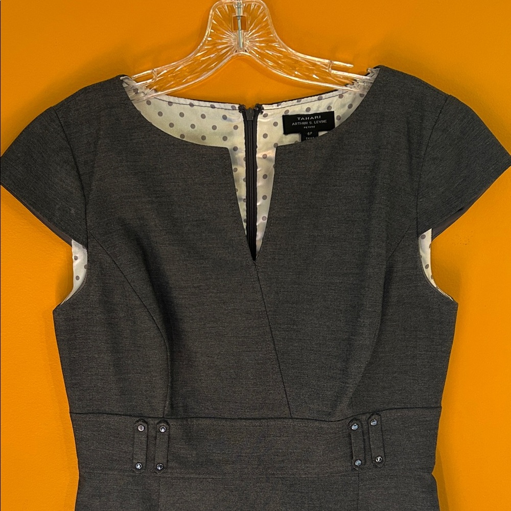 Tahari Charcoal Cap Sleeve Dress